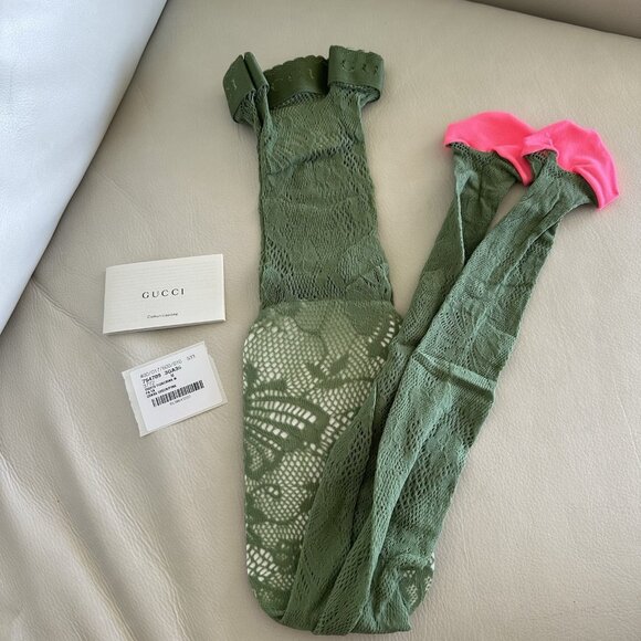 NWT GUCCI TIGHTS GREEN TIGHTS FLORAL Sz M - Picture 2 of 6